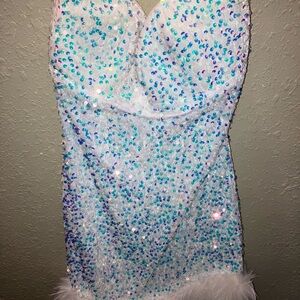 Sequin strapless White Dress